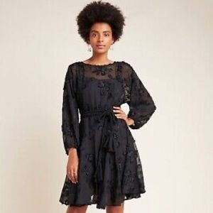 Anthropologie Mare Mare Amal textured dress with rope belt &black slip. Size PL
